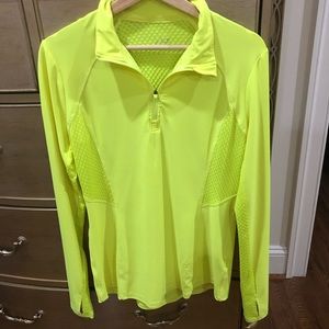 Neon Green Full Sleeved Half-Zip Athletic-Wear